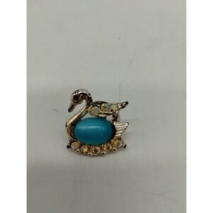 VINTAGE JELLY BELLY GLASS RHINESTONE CABOCHON DUCK SWAN PIN BROOCH